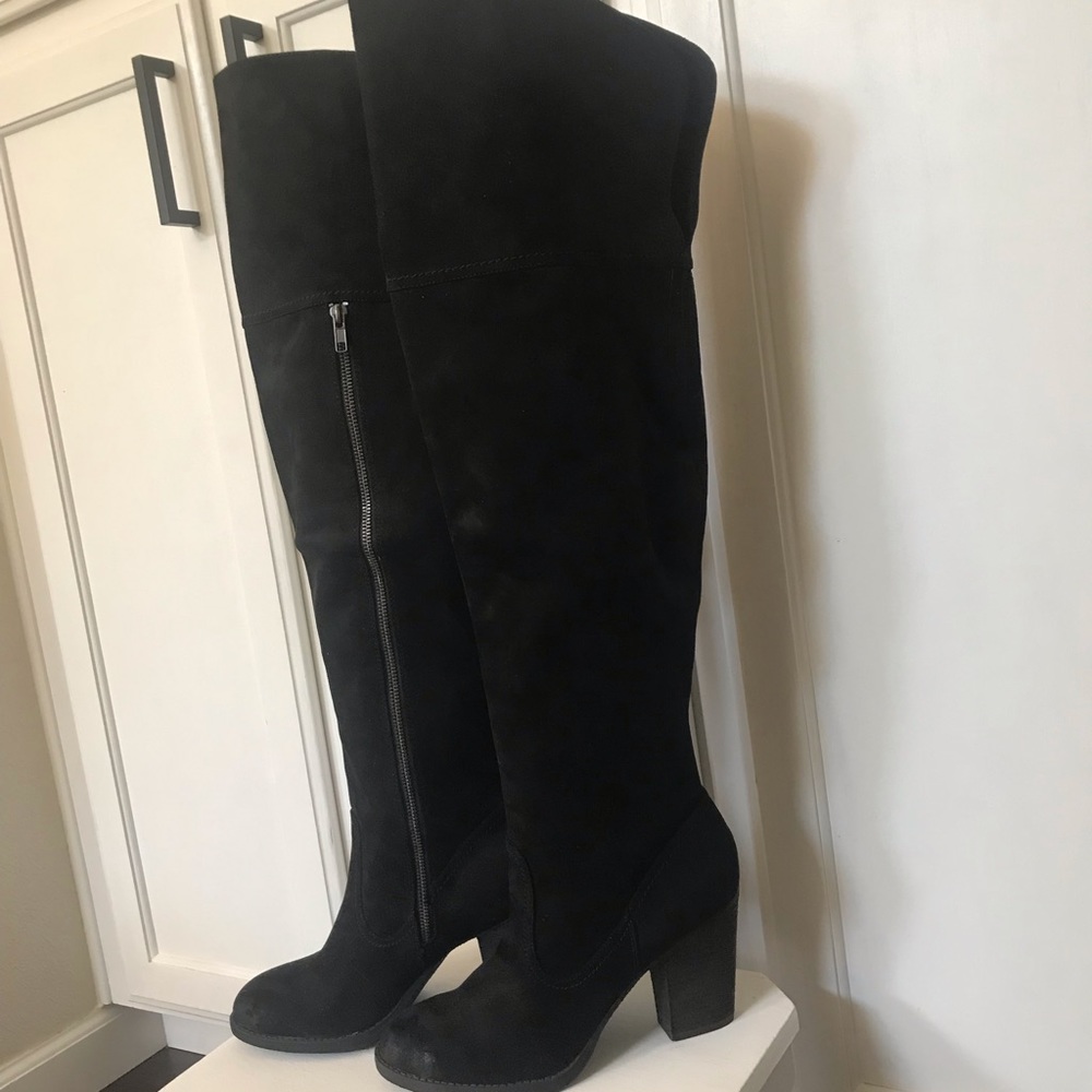 Sexy Black Faux Suede Over The Knee Boots